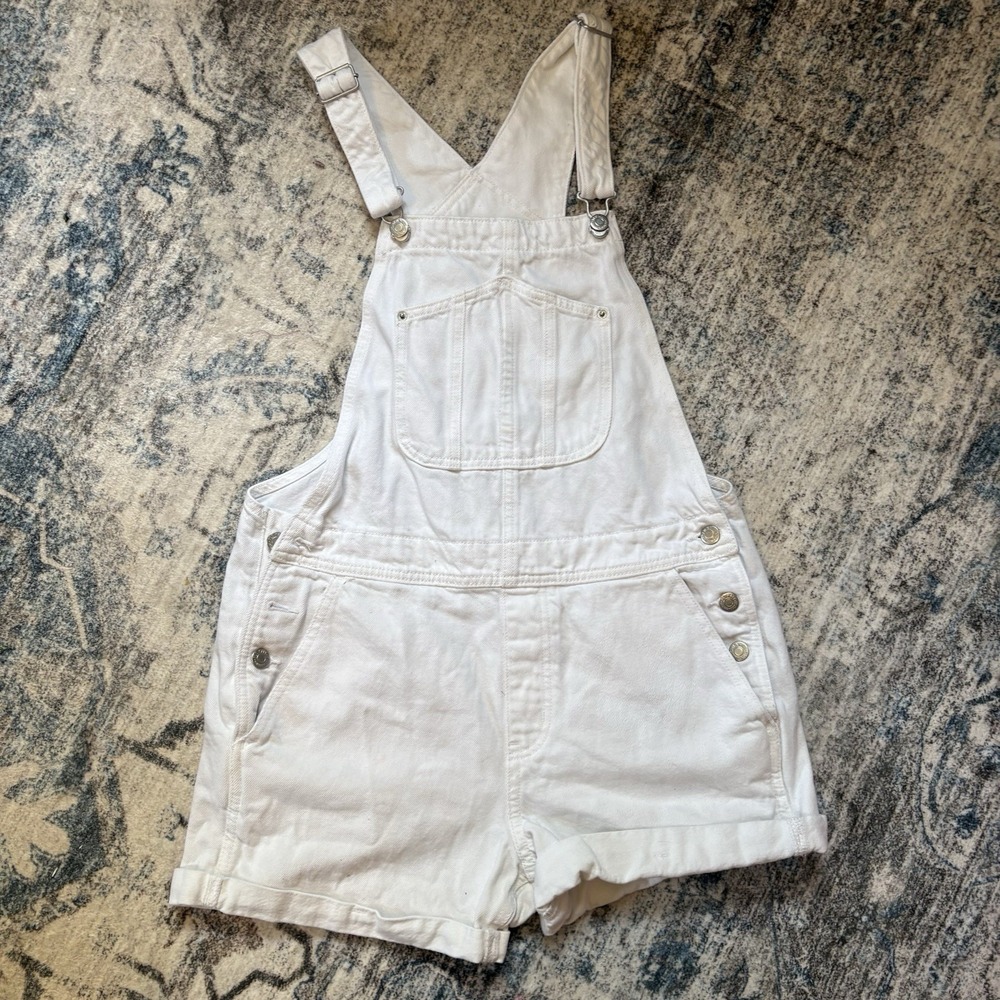 90s Inspired Retro WHITE OVERALLS SHORTS SIZE  M 3.75" Adjustable 100% Cotton